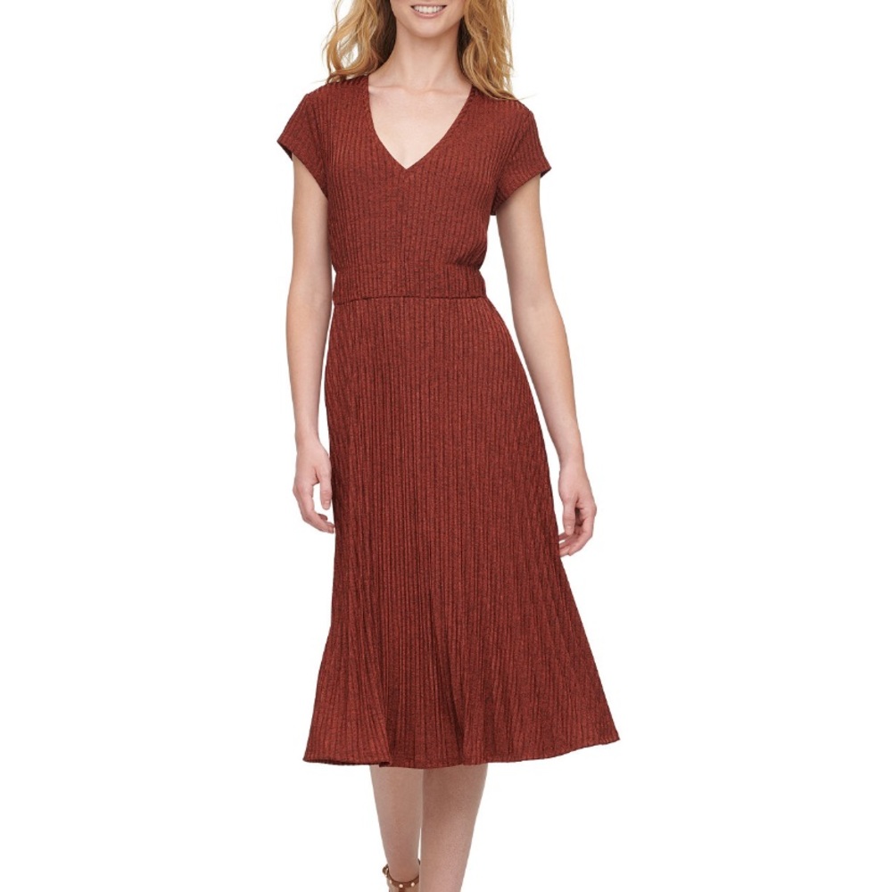 DKNY ribbed midi dress textured Rusty Orange NWT